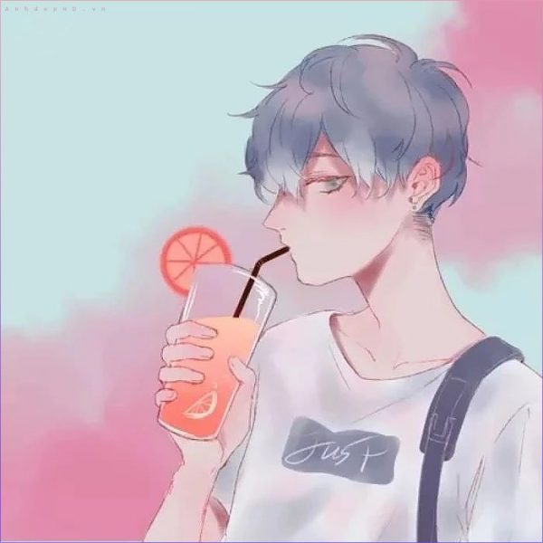 ảnh anime avatar cặp đôi uống nước cam nam