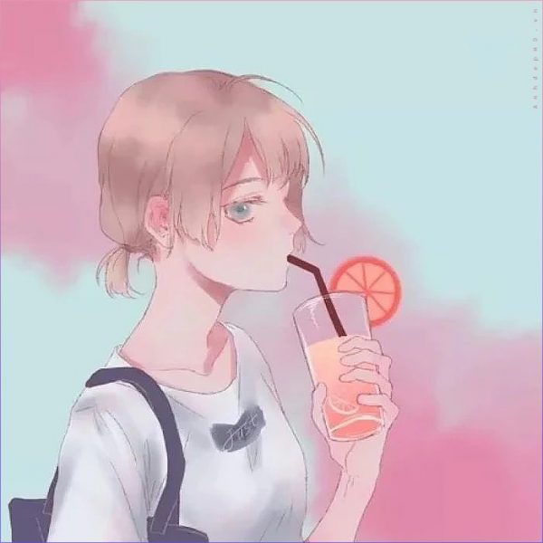 ảnh anime avatar đôi uống nước cam nữ