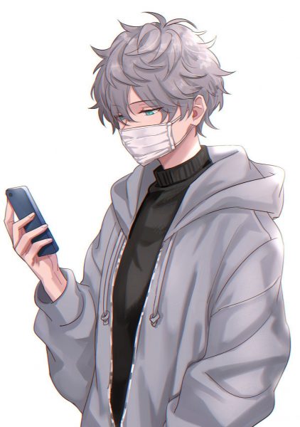 Ảnh anime nam tóc bạch kim đeo khẩu trang