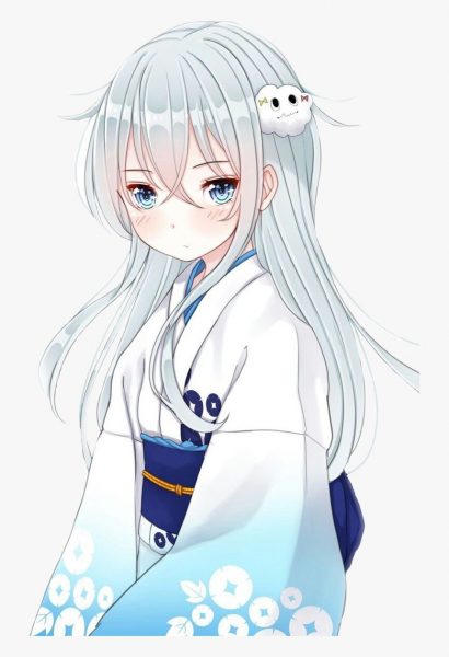 ảnh anime nữ tóc bạch kim mặc kimono
