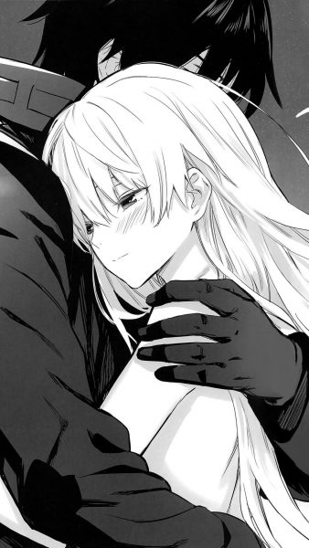 Ảnh anime trắng đen đôi nam nữ ôm nhau