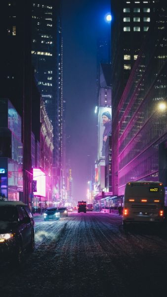 ảnh nền thành phố về đêm kết hợp ánh đèn tím