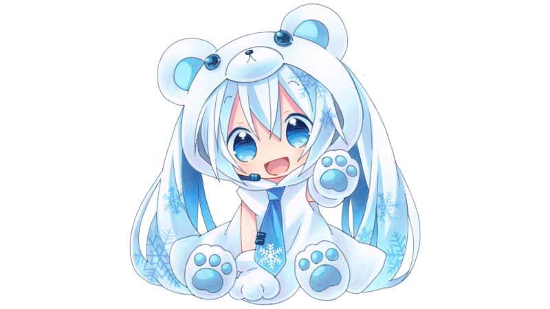 hình nền máy tính chibi anime girl màu xanh dương