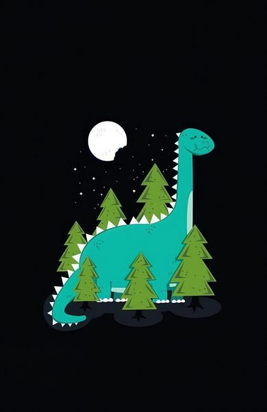 Hình nền khủng long xanh cute và rừng thông