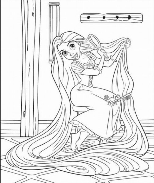 Tranh tô màu công chúa tóc mây đang chải tóc