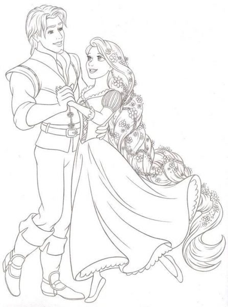 Tranh tô màu công chúa tóc mây khiêu vũ cùng hoàng tử