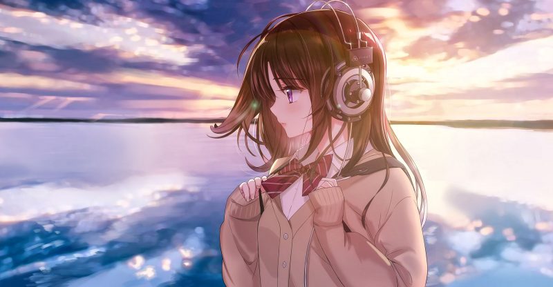ảnh bìa anime girl đeo tai phone