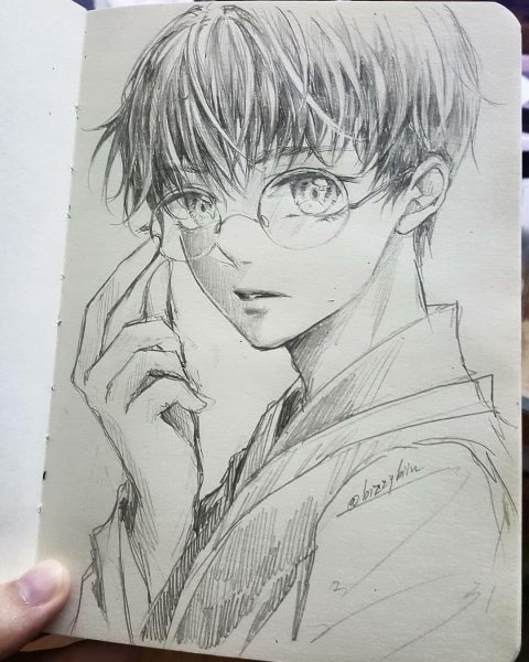 hình vẽ anime chàng trai đeo kính