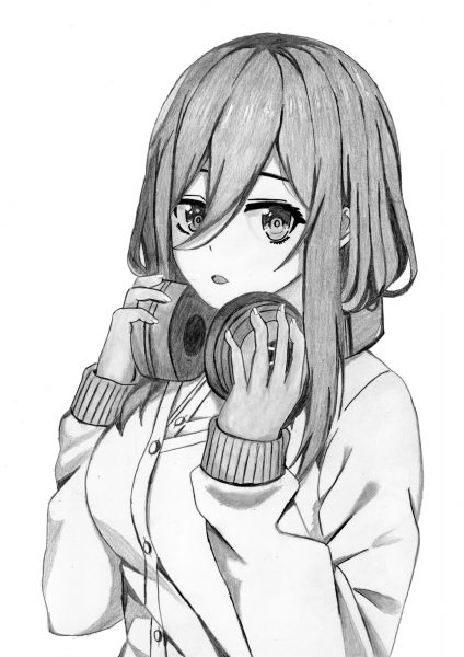 hình vẽ anime của nữ sinh đeo headphone
