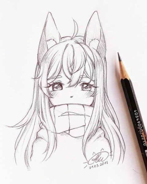 hình vẽ anime nữ tai mèo