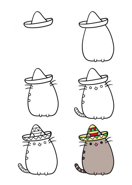 cách vẽ mèo đội mũ