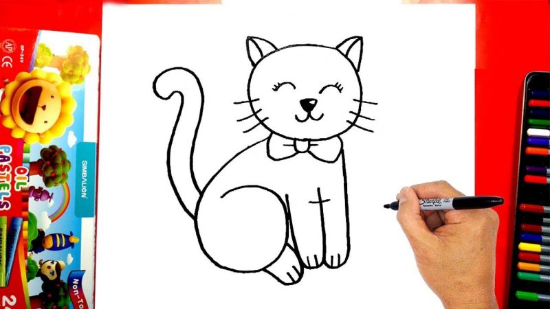 hình vẽ mèo đeo nơ